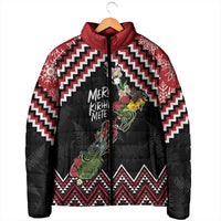 New Zealand Christmas Taniko Poutama Padded Jacket Flora Map with Birds - Polynesian Pride