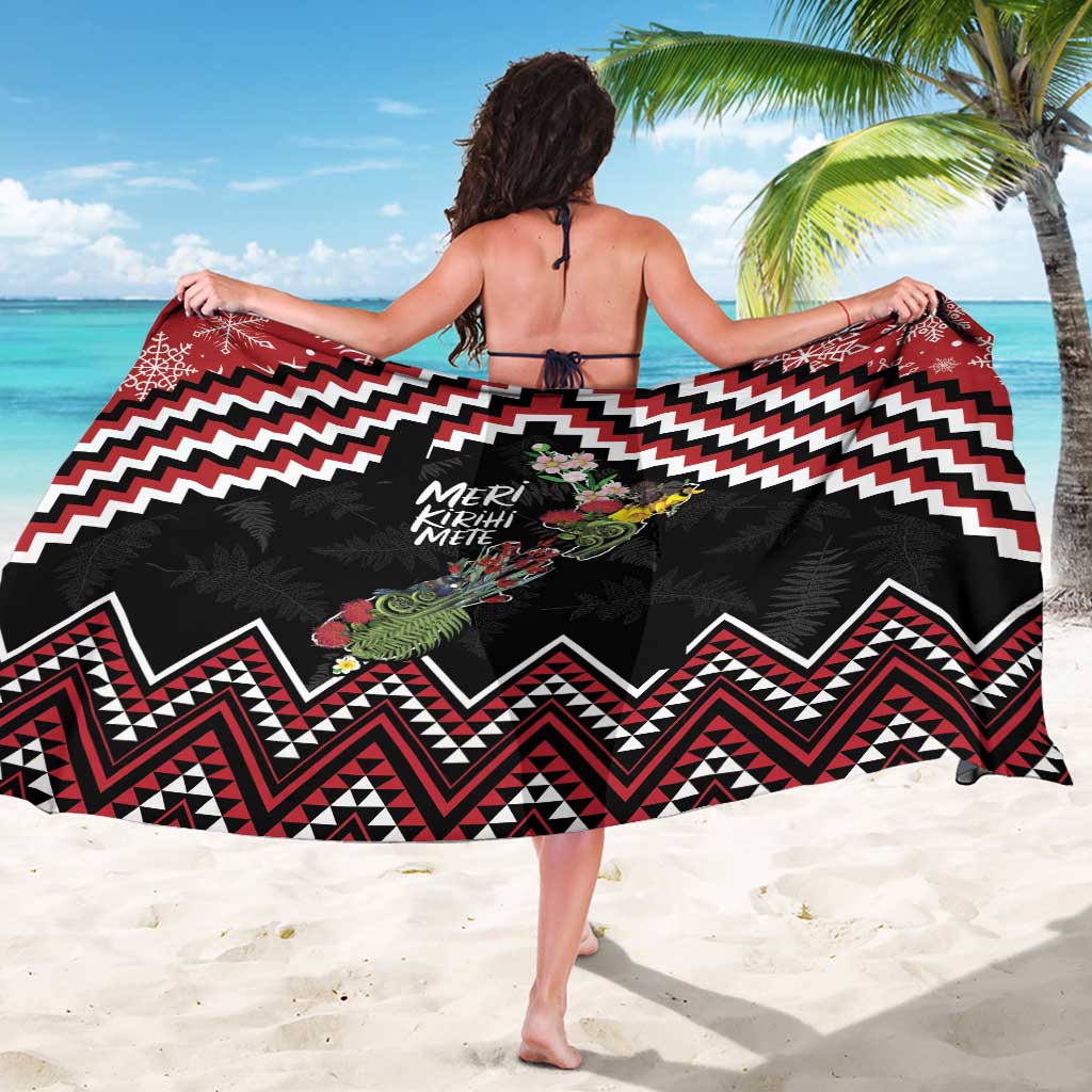 New Zealand Christmas Taniko Poutama Sarong Flora Map with Birds - Polynesian Pride