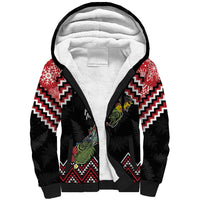 New Zealand Christmas Taniko Poutama Sherpa Hoodie Flora Map with Birds LT7 Unisex Red - Polynesian Pride
