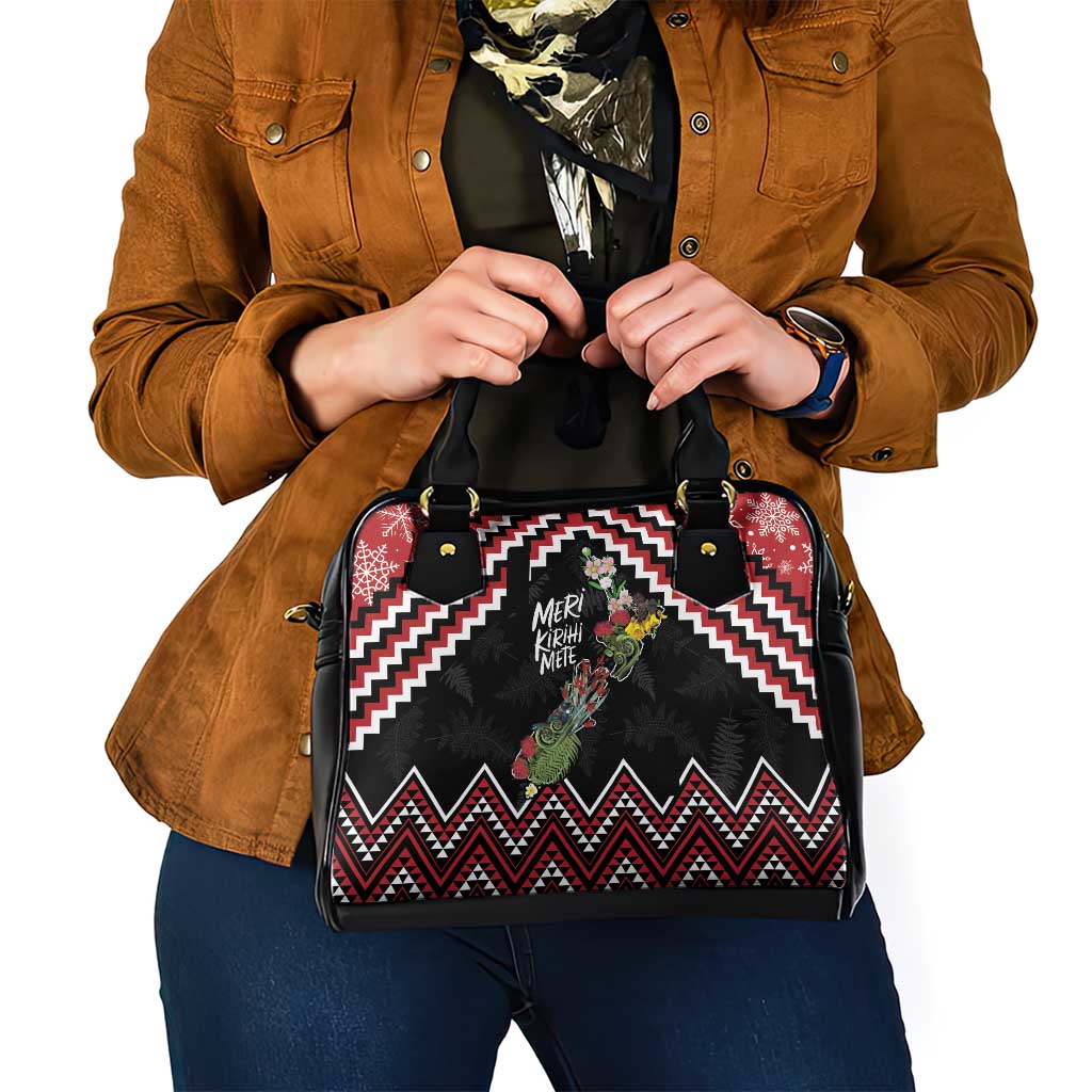 New Zealand Christmas Taniko Poutama Shoulder Handbag Flora Map with Birds - Polynesian Pride