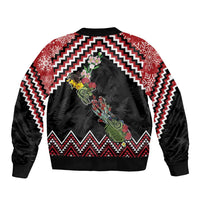 New Zealand Christmas Taniko Poutama Sleeve Zip Bomber Jacket Flora Map with Birds - Polynesian Pride
