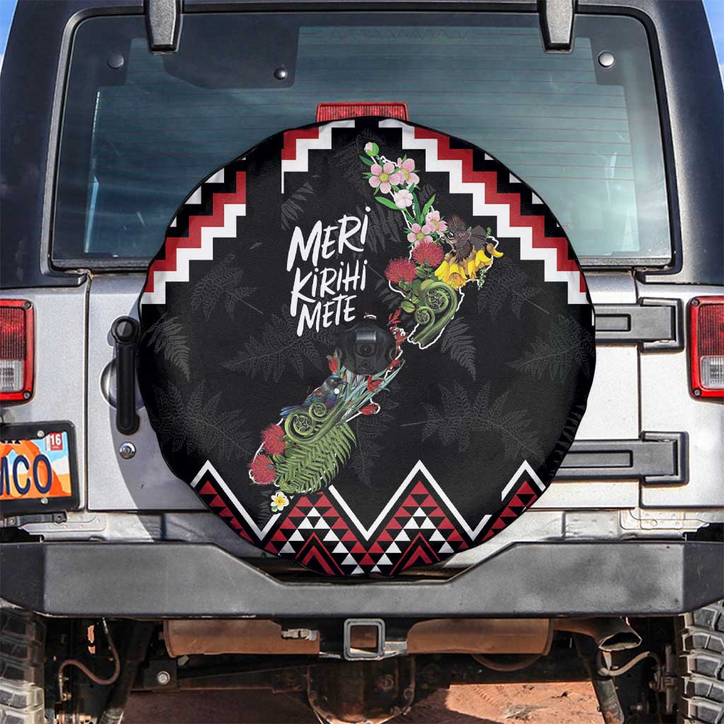 New Zealand Christmas Taniko Poutama Spare Tire Cover Flora Map with Birds LT7 Red - Polynesian Pride