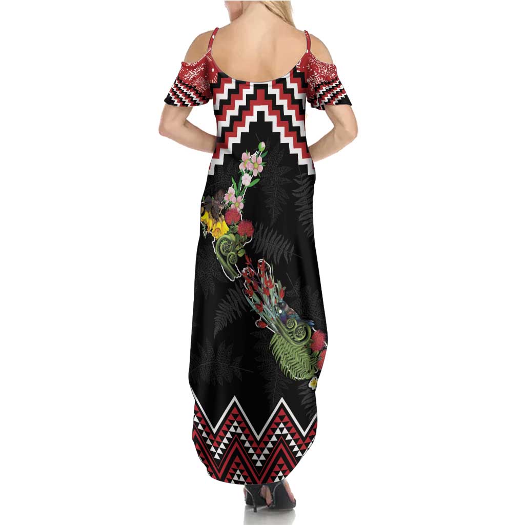 New Zealand Christmas Taniko Poutama Summer Maxi Dress Flora Map with Birds LT7 - Polynesian Pride