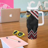 New Zealand Christmas Taniko Poutama Tumbler With Handle Flora Map with Birds - Polynesian Pride
