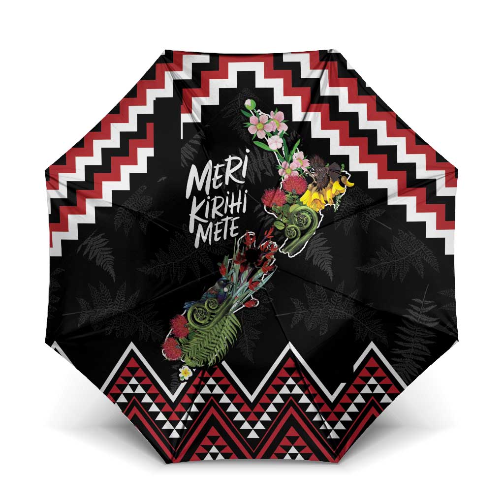 New Zealand Christmas Taniko Poutama Umbrella Flora Map with Birds - Polynesian Pride