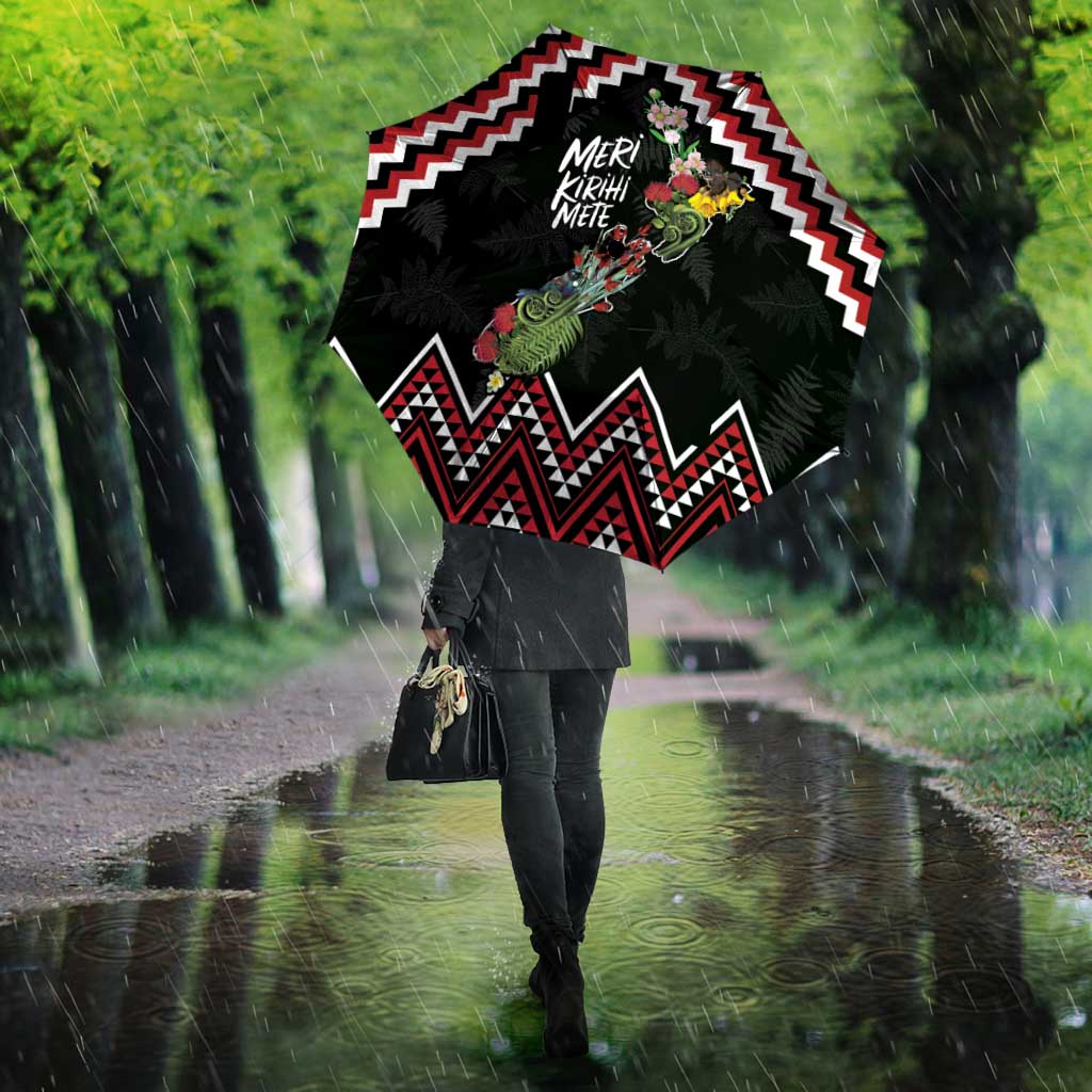 New Zealand Christmas Taniko Poutama Umbrella Flora Map with Birds - Polynesian Pride