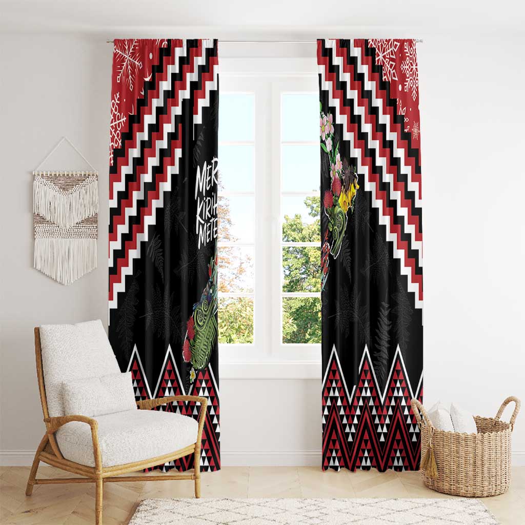 New Zealand Christmas Taniko Poutama Window Curtain Flora Map with Birds - Polynesian Pride