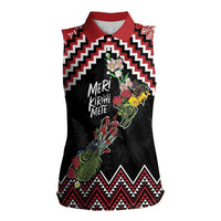 New Zealand Christmas Taniko Poutama Women Sleeveless Polo Shirt Flora Map with Birds - Polynesian Pride