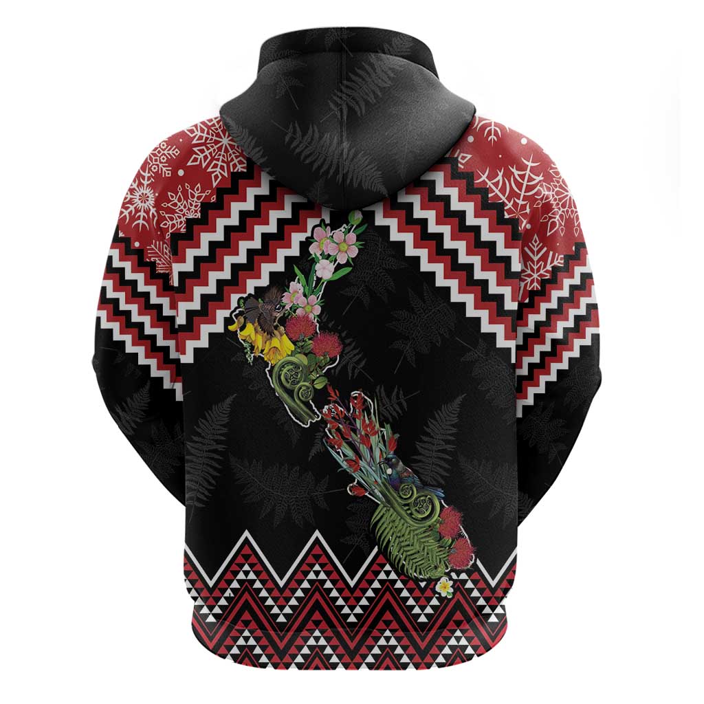 New Zealand Christmas Taniko Poutama Zip Hoodie Flora Map with Birds LT7 - Polynesian Pride