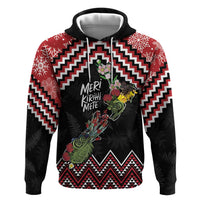 New Zealand Christmas Taniko Poutama Zip Hoodie Flora Map with Birds LT7 Pullover Hoodie Red - Polynesian Pride
