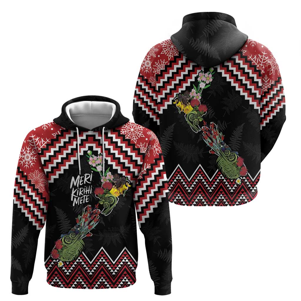 New Zealand Christmas Taniko Poutama Zip Hoodie Flora Map with Birds LT7 - Polynesian Pride