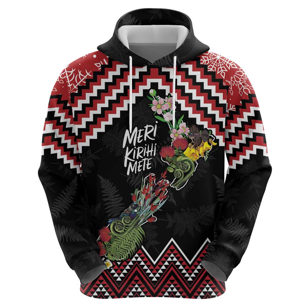 New Zealand Christmas Taniko Poutama Zip Hoodie Flora Map with Birds LT7 - Polynesian Pride