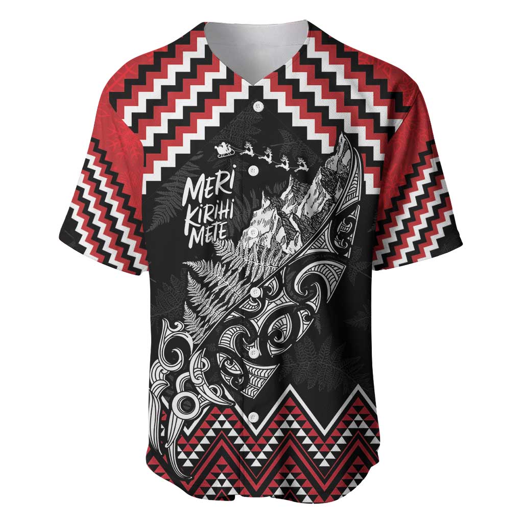 New Zealand Christmas Taniko Poutama Baseball Jersey Mountainscape Maori Fern LT7 Black - Polynesian Pride
