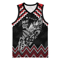 New Zealand Christmas Taniko Poutama Basketball Jersey Mountainscape Maori Fern - Polynesian Pride