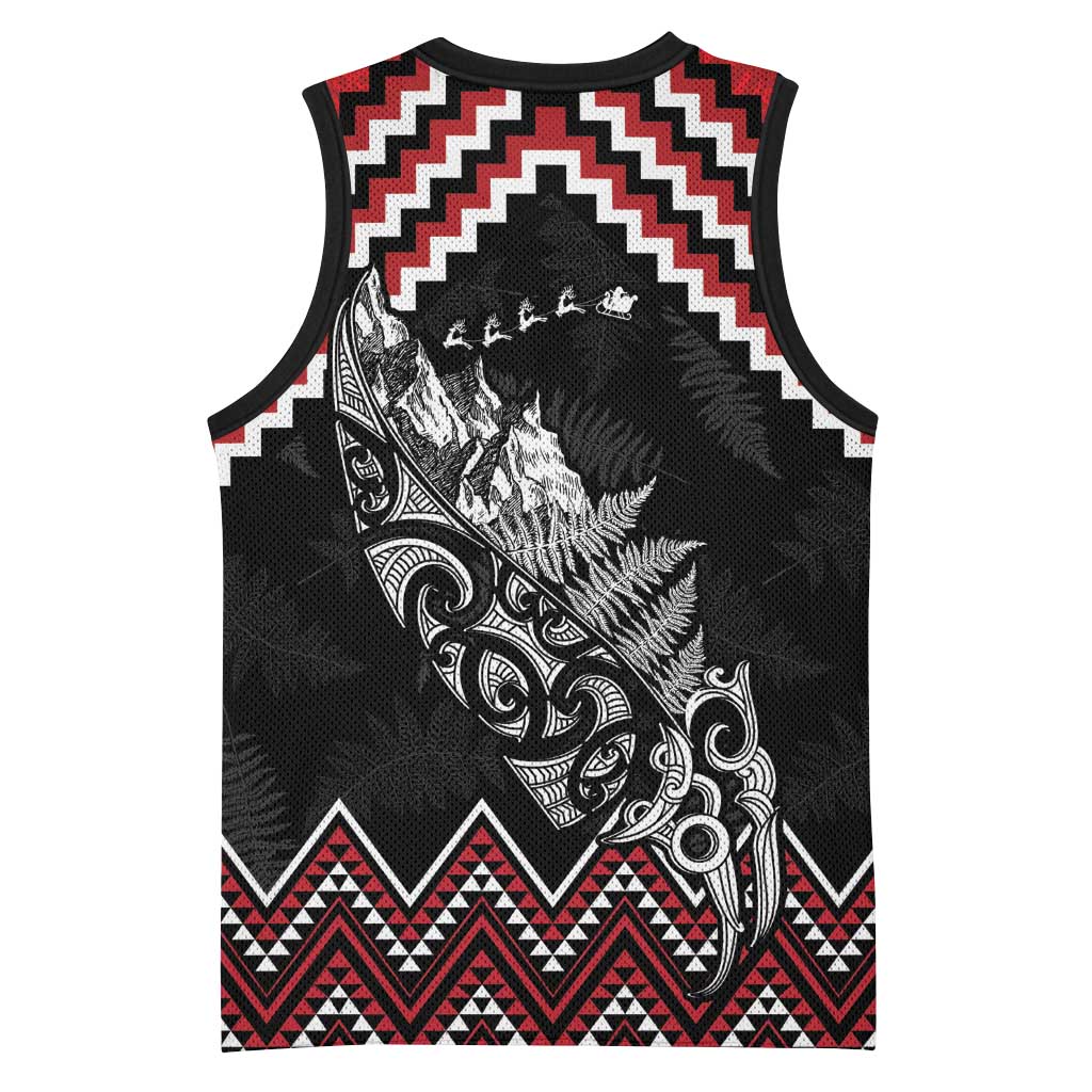 New Zealand Christmas Taniko Poutama Basketball Jersey Mountainscape Maori Fern - Polynesian Pride