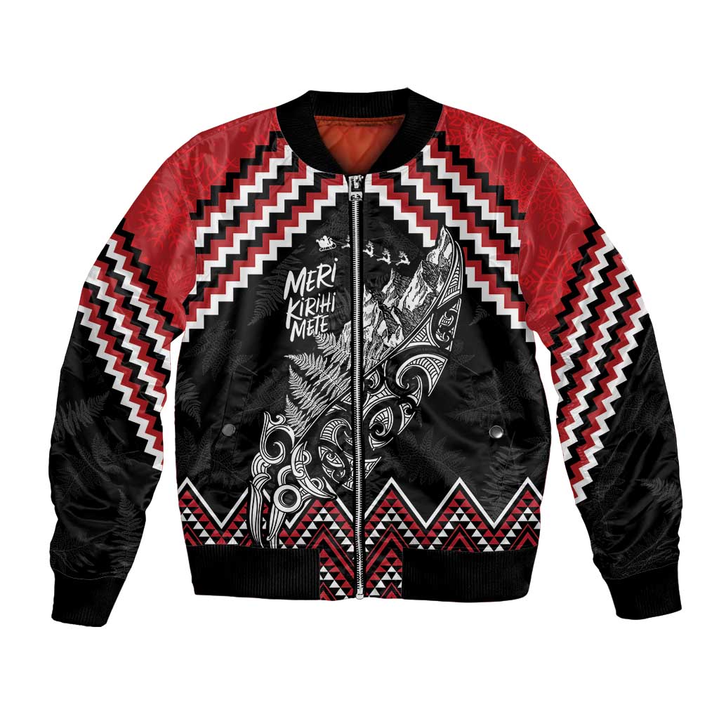 New Zealand Christmas Taniko Poutama Bomber Jacket Mountainscape Maori Fern - Polynesian Pride