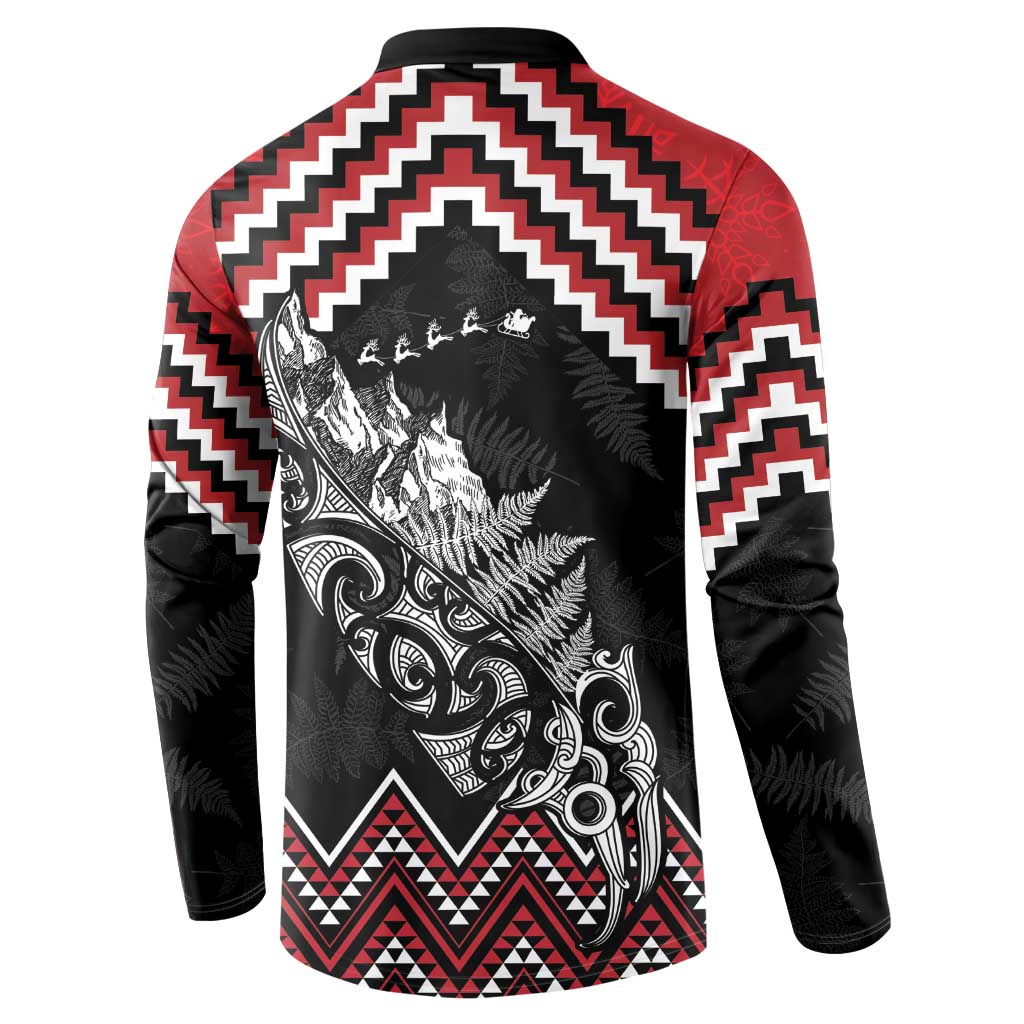 New Zealand Christmas Taniko Poutama Button Sweatshirt Mountainscape Maori Fern - Polynesian Pride