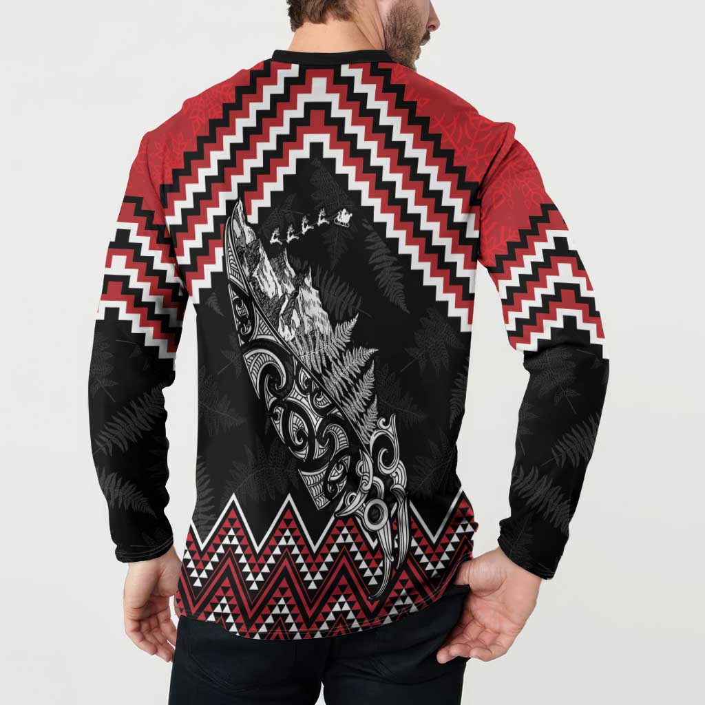 New Zealand Christmas Taniko Poutama Button Sweatshirt Mountainscape Maori Fern - Polynesian Pride