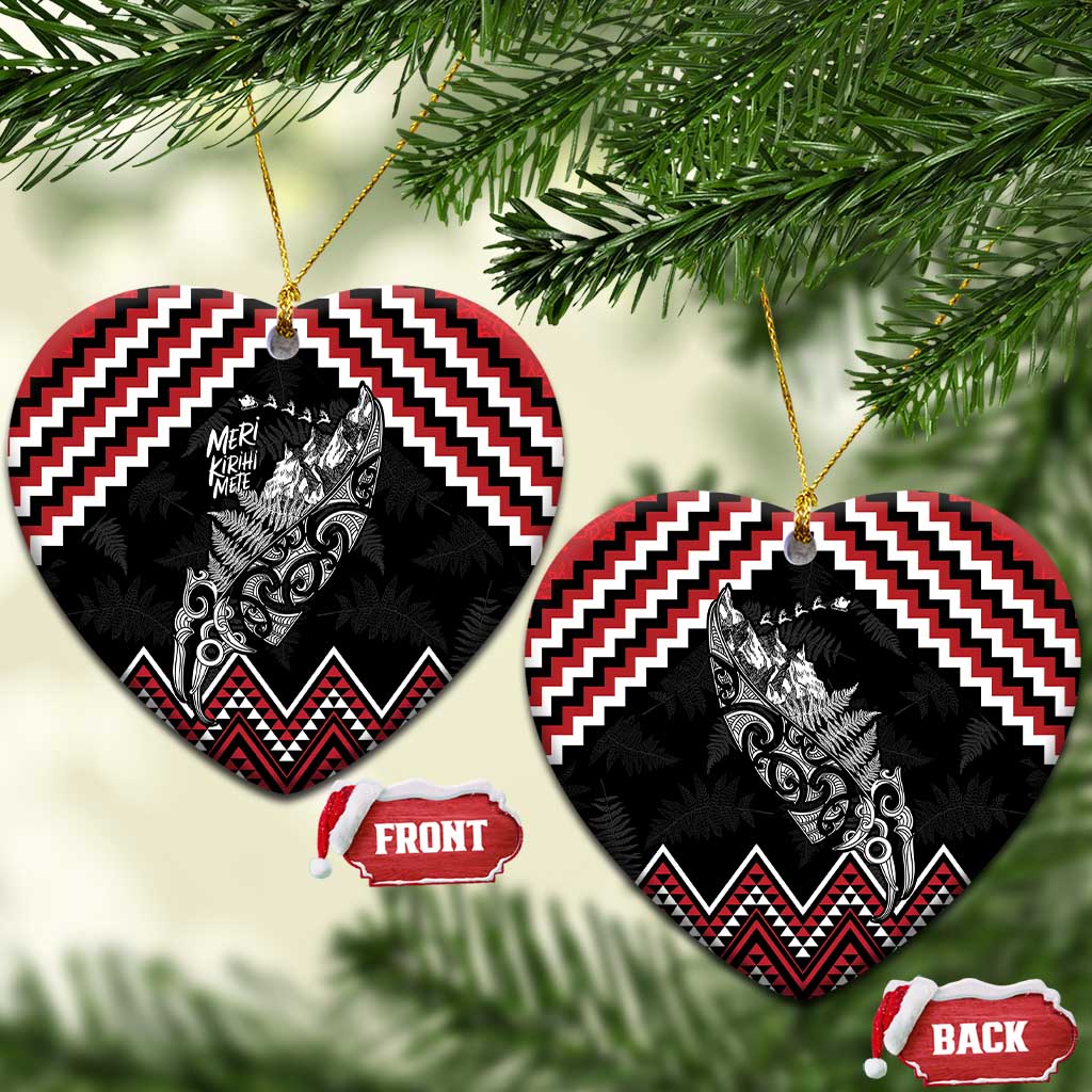 New Zealand Christmas Taniko Poutama Ceramic Ornament Mountainscape Maori Fern LT7 Heart Black - Polynesian Pride