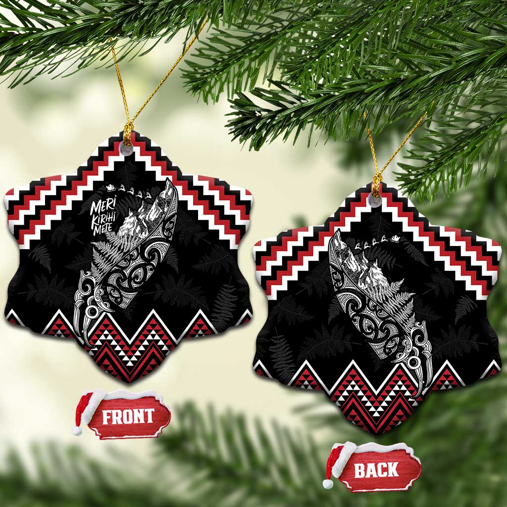 New Zealand Christmas Taniko Poutama Ceramic Ornament Mountainscape Maori Fern LT7 Snow Flake Black - Polynesian Pride