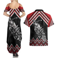 New Zealand Christmas Taniko Poutama Couples Matching Summer Maxi Dress and Hawaiian Shirt Mountainscape Maori Fern - Polynesian Pride