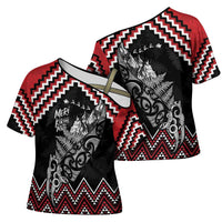 New Zealand Christmas Taniko Poutama Cross Shoulder Shirt Mountainscape Maori Fern - Polynesian Pride