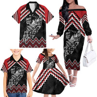 New Zealand Christmas Taniko Poutama Family Matching Off The Shoulder Long Sleeve Dress and Hawaiian Shirt Mountainscape Maori Fern - Polynesian Pride