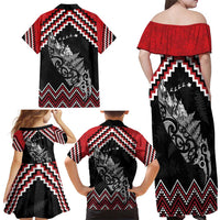 New Zealand Christmas Taniko Poutama Family Matching Off Shoulder Maxi Dress and Hawaiian Shirt Mountainscape Maori Fern - Polynesian Pride