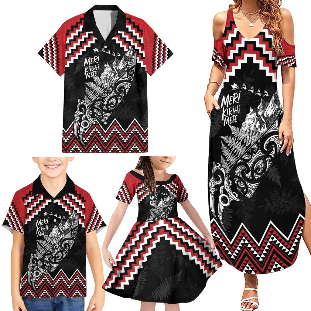 New Zealand Christmas Taniko Poutama Family Matching Summer Maxi Dress and Hawaiian Shirt Mountainscape Maori Fern - Polynesian Pride