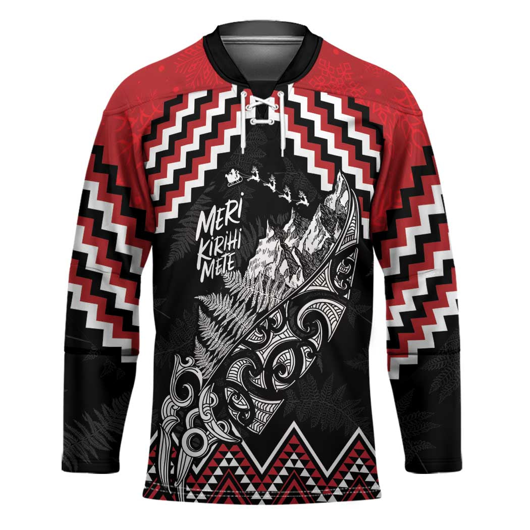 New Zealand Christmas Taniko Poutama Hockey Jersey Mountainscape Maori Fern - Polynesian Pride