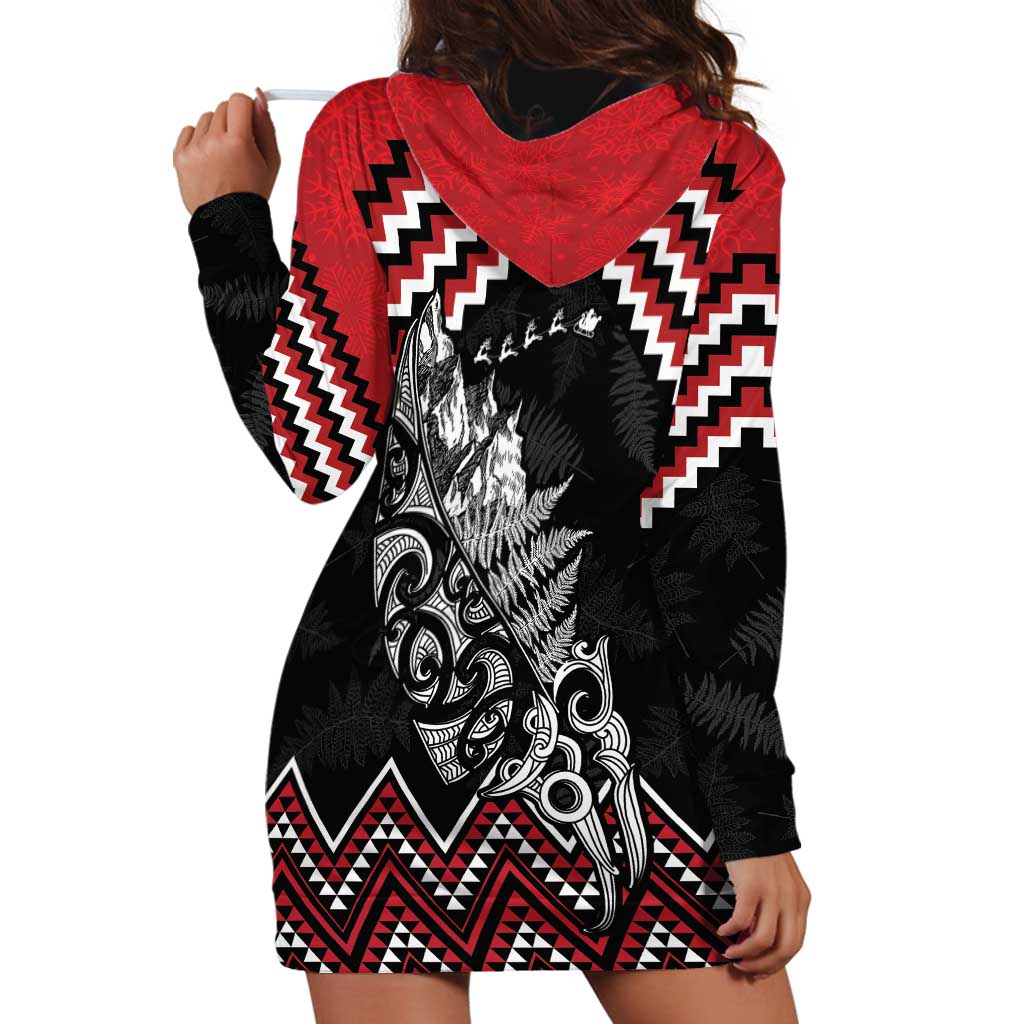 New Zealand Christmas Taniko Poutama Hoodie Dress Mountainscape Maori Fern LT7 - Polynesian Pride