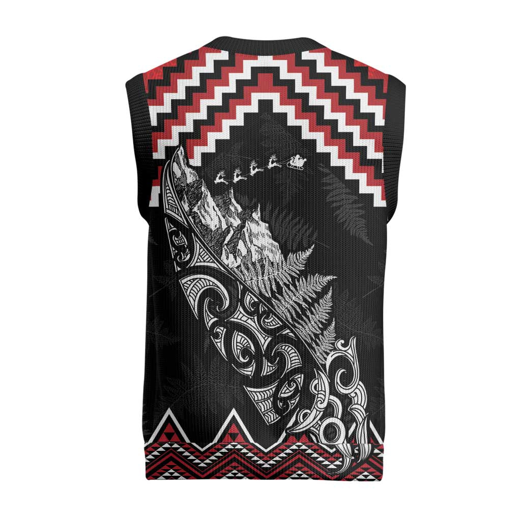 New Zealand Christmas Taniko Poutama Christmas Knitted V-Neck Vest Mountainscape Maori Fern - Polynesian Pride