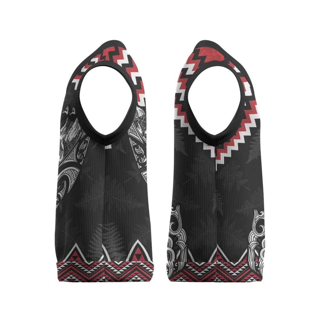 New Zealand Christmas Taniko Poutama Christmas Knitted V-Neck Vest Mountainscape Maori Fern - Polynesian Pride