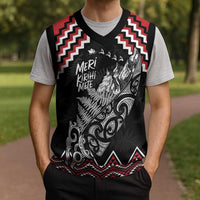 New Zealand Christmas Taniko Poutama Christmas Knitted V-Neck Vest Mountainscape Maori Fern - Polynesian Pride