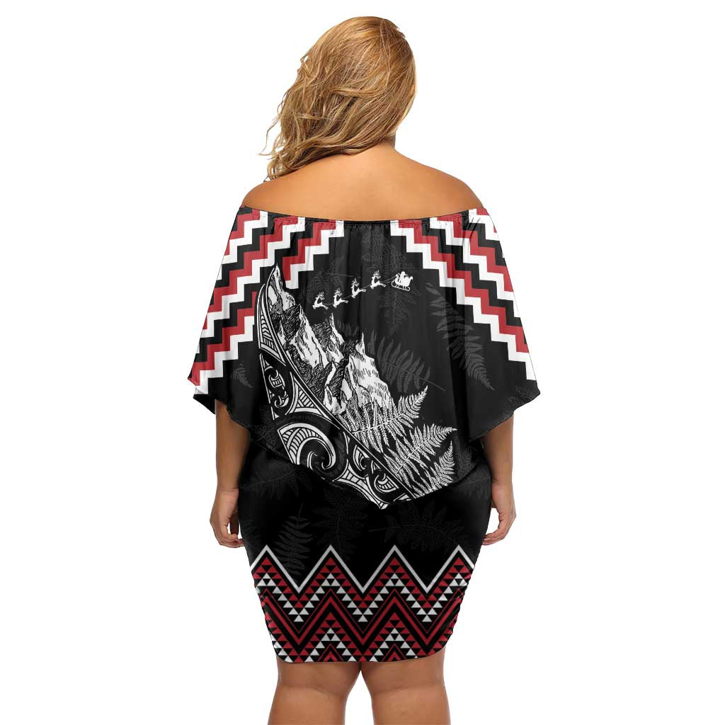New Zealand Christmas Taniko Poutama Off Shoulder Short Dress Mountainscape Maori Fern - Polynesian Pride