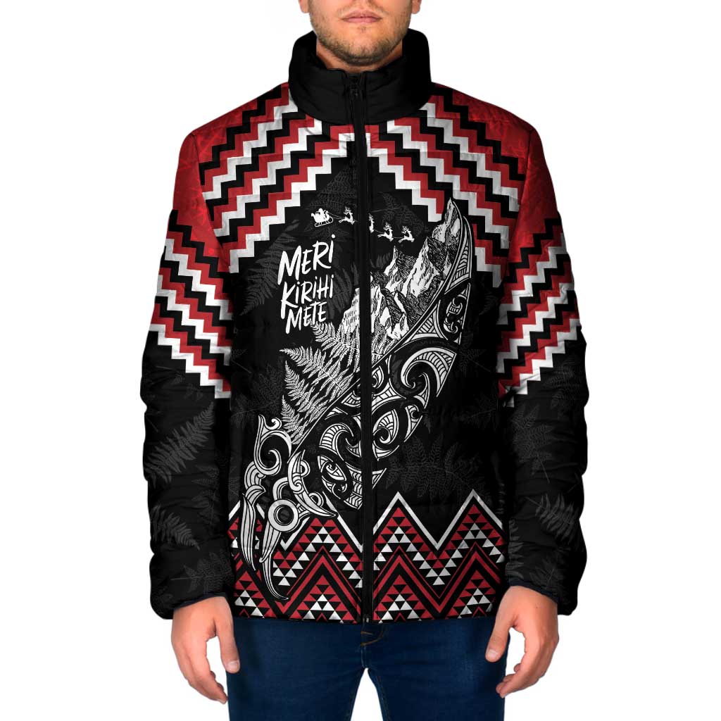 New Zealand Christmas Taniko Poutama Padded Jacket Mountainscape Maori Fern - Polynesian Pride