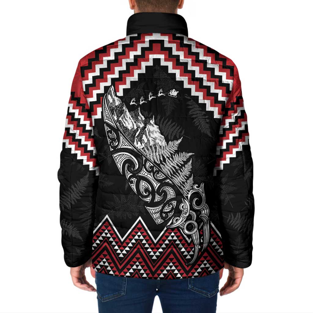 New Zealand Christmas Taniko Poutama Padded Jacket Mountainscape Maori Fern - Polynesian Pride