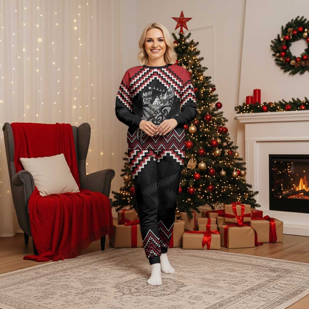 New Zealand Christmas Taniko Poutama Christmas Pajama Set Mountainscape Maori Fern - Polynesian Pride