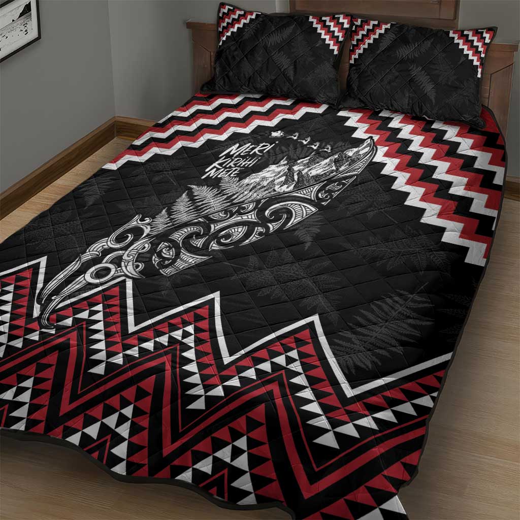 New Zealand Christmas Taniko Poutama Quilt Bed Set Mountainscape Maori Fern - Polynesian Pride