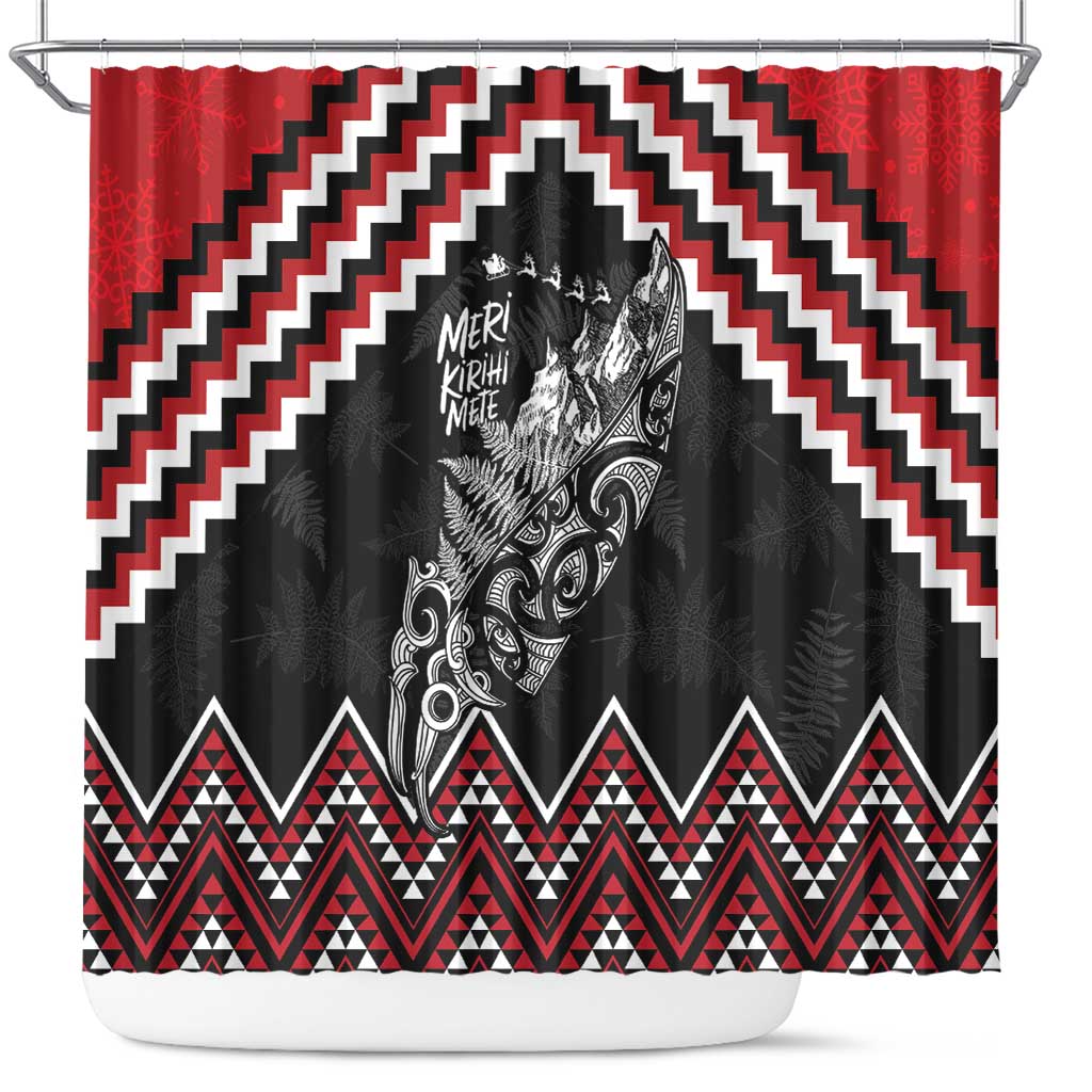 New Zealand Christmas Taniko Poutama Shower Curtain Mountainscape Maori Fern - Polynesian Pride