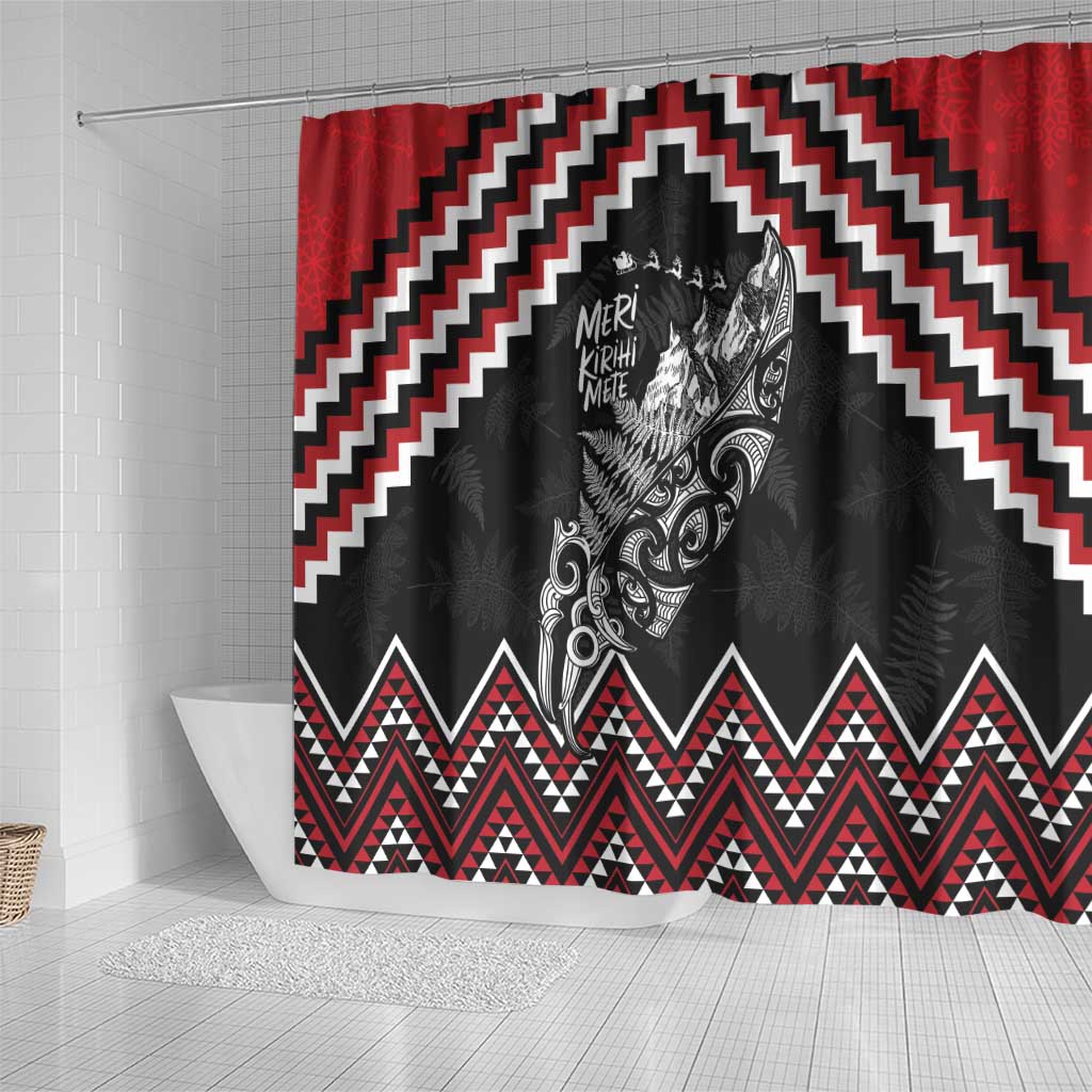 New Zealand Christmas Taniko Poutama Shower Curtain Mountainscape Maori Fern LT7 - Polynesian Pride