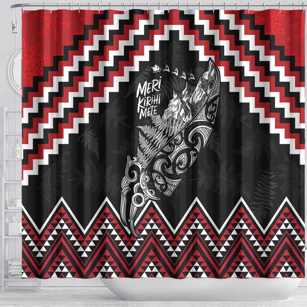New Zealand Christmas Taniko Poutama Shower Curtain Mountainscape Maori Fern LT7 - Polynesian Pride