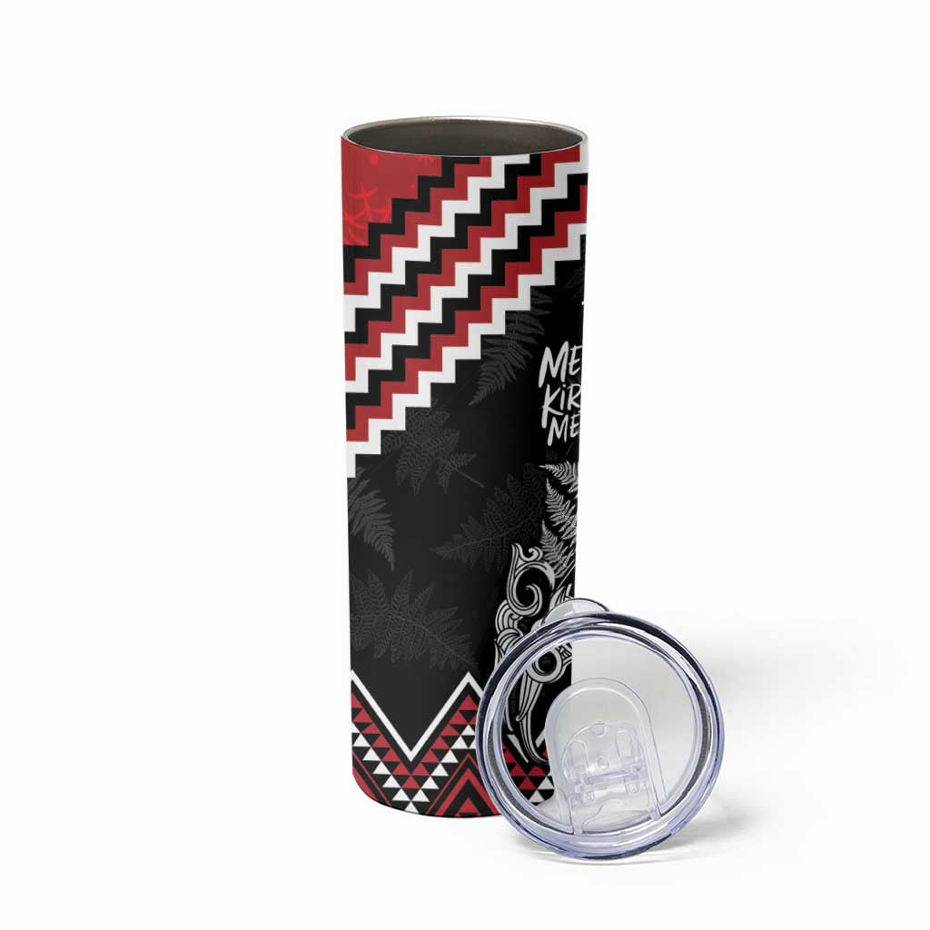 New Zealand Christmas Taniko Poutama Skinny Tumbler Mountainscape Maori Fern - Polynesian Pride