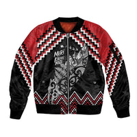 New Zealand Christmas Taniko Poutama Sleeve Zip Bomber Jacket Mountainscape Maori Fern LT7 Unisex Black - Polynesian Pride