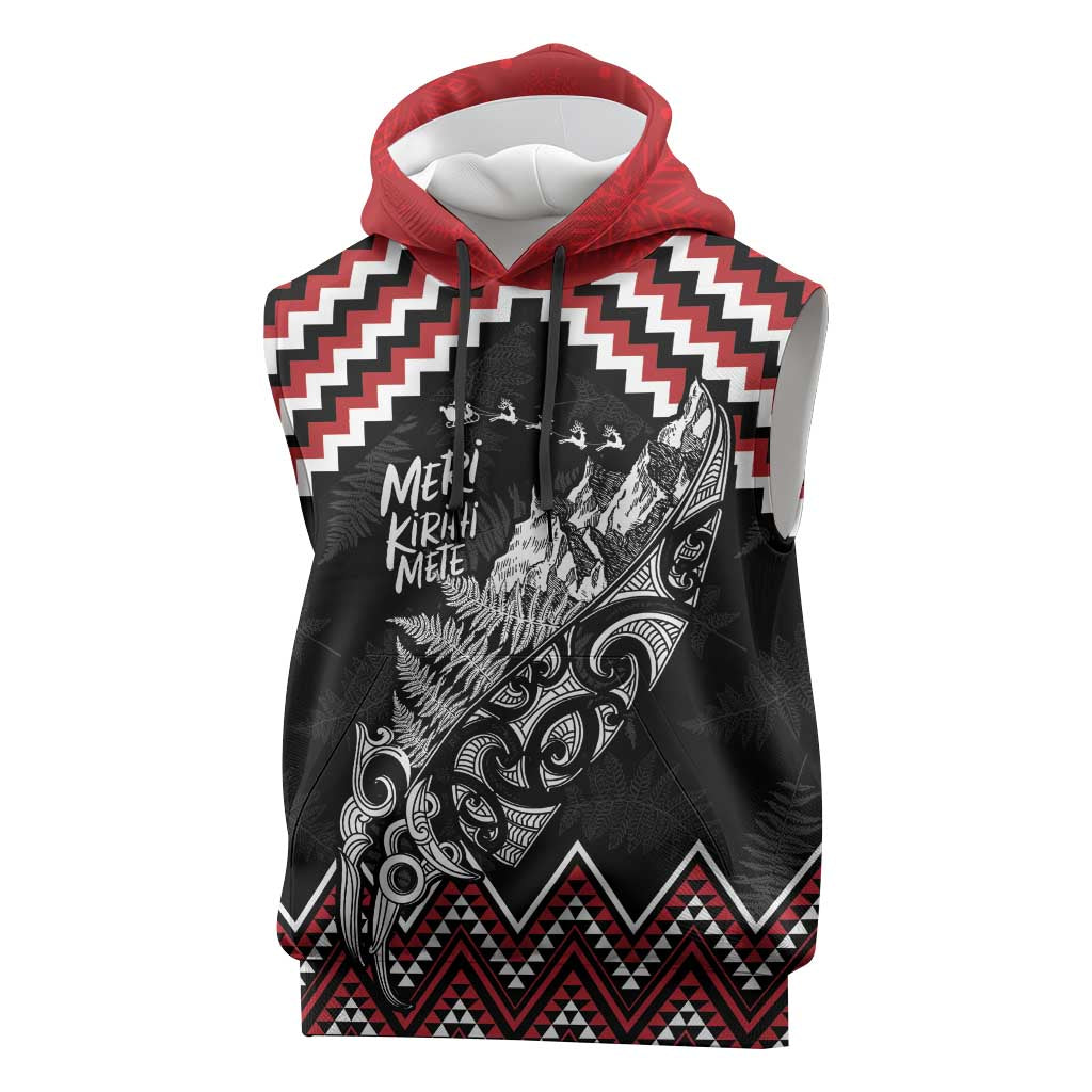 New Zealand Christmas Taniko Poutama Sleeveless Hoodie Mountainscape Maori Fern - Polynesian Pride