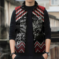 New Zealand Christmas Taniko Poutama Sleeveless Puffer Jacket Mountainscape Maori Fern - Polynesian Pride