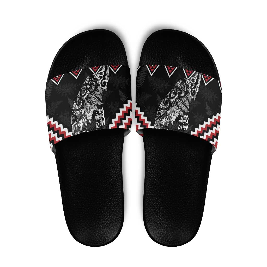New Zealand Christmas Taniko Poutama Slide Sandals Mountainscape Maori Fern - Polynesian Pride