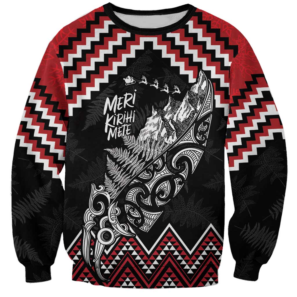 New Zealand Christmas Taniko Poutama Sweatshirt Mountainscape Maori Fern - Polynesian Pride