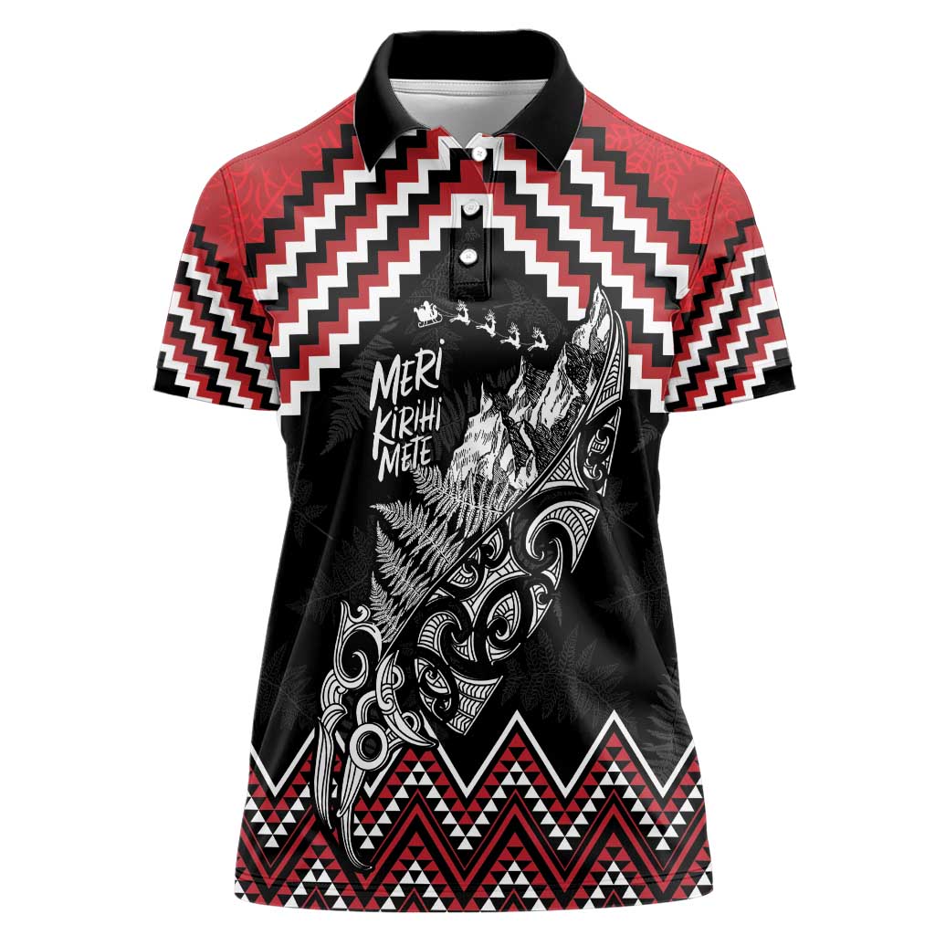 New Zealand Christmas Taniko Poutama Women Polo Shirt Mountainscape Maori Fern - Polynesian Pride