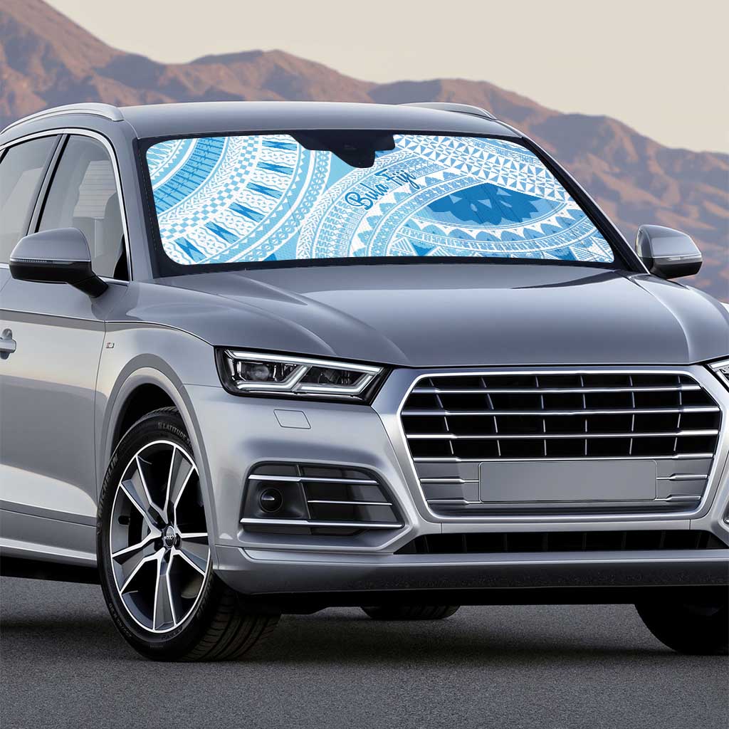 Bula Fiji Classic Masi Tapa Auto Sun Shade Turquoise - Polynesian Pride